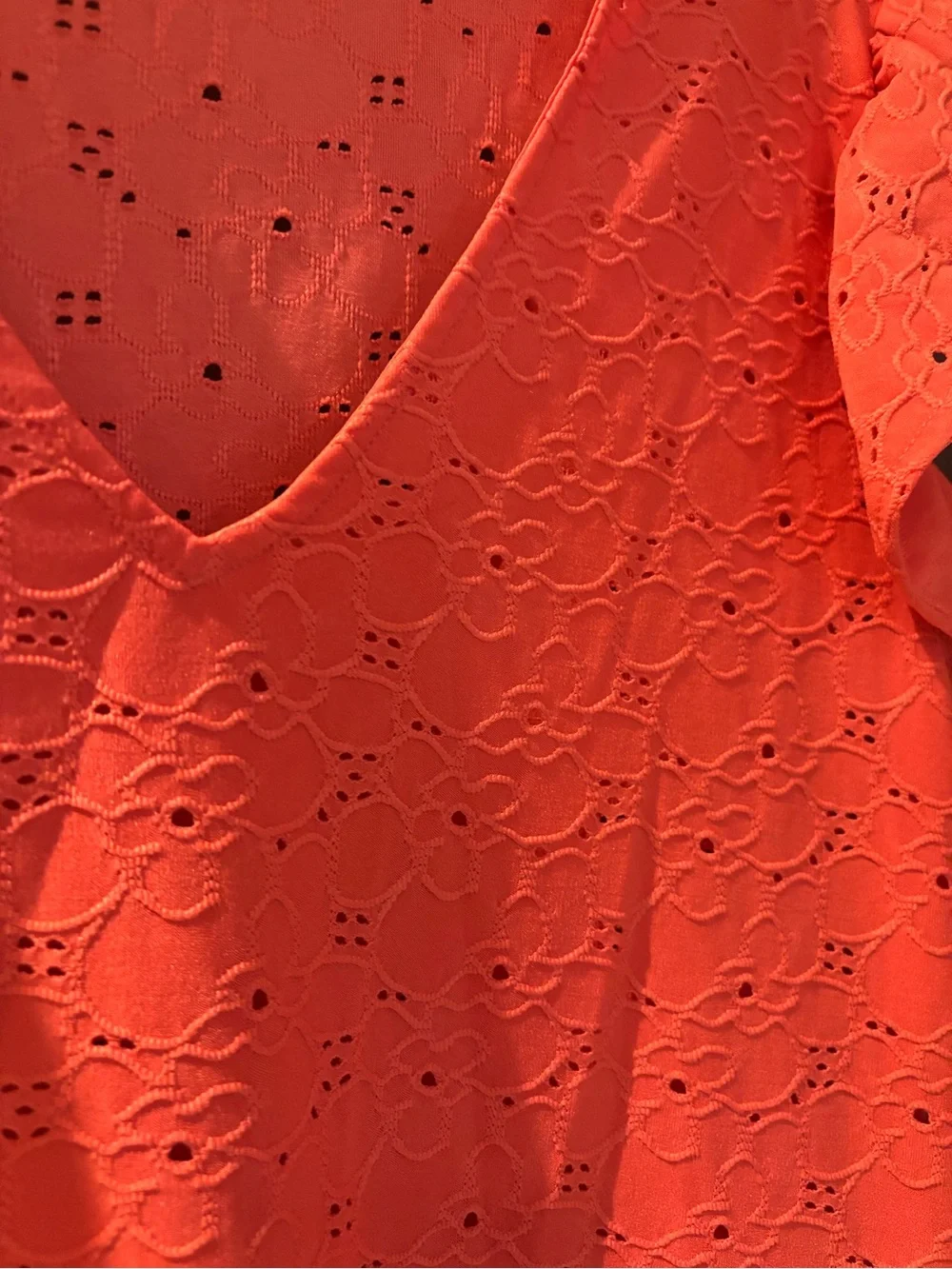 Michael Kors Orange Eyelet V-Neck Flutter Sleeve Top